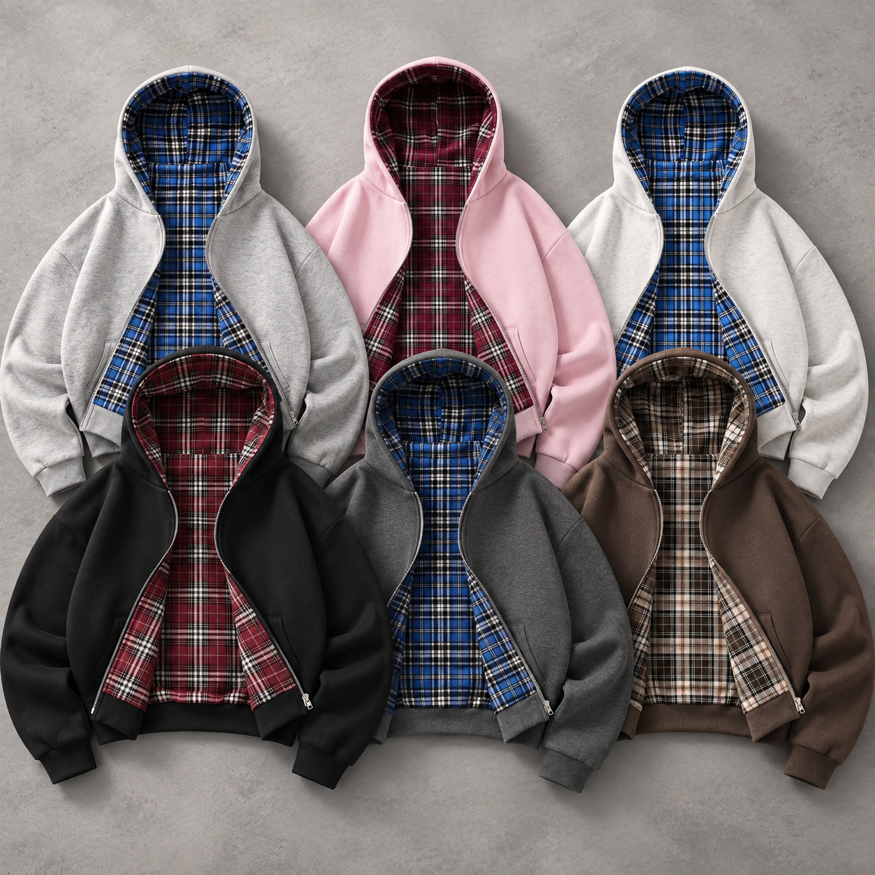 Six-color reversible plaid hooded jacket collection