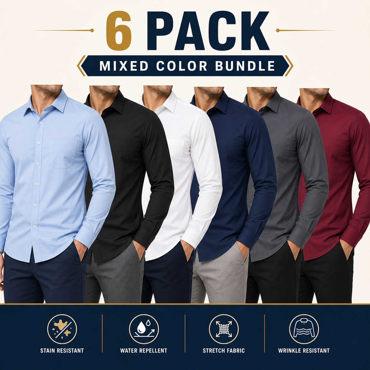 Men's slim fit dress shirt mixed 6-pack bundle