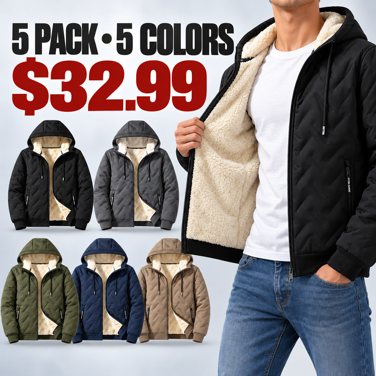 Men's Hooded Full-Zip Fleece-Lined Jacket | Regular & Thick Fleece