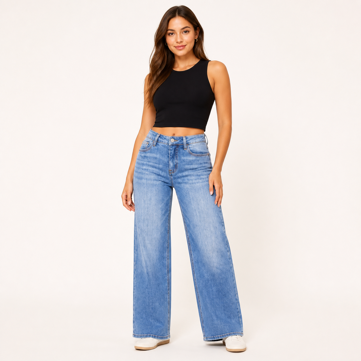 Women's stretch wide-leg jeans in Light Blue Wash