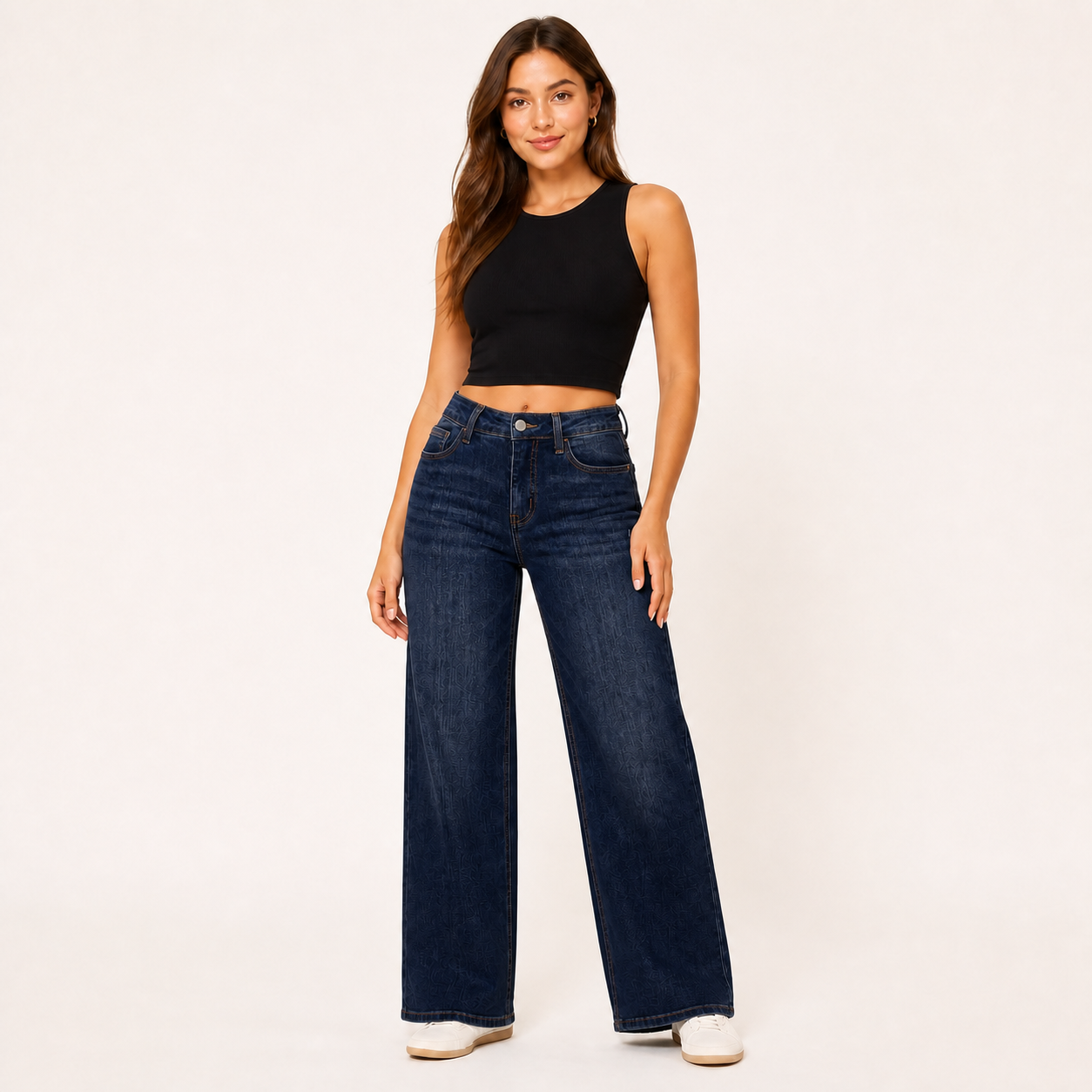 Women's stretch wide-leg jeans in Dark Indigo