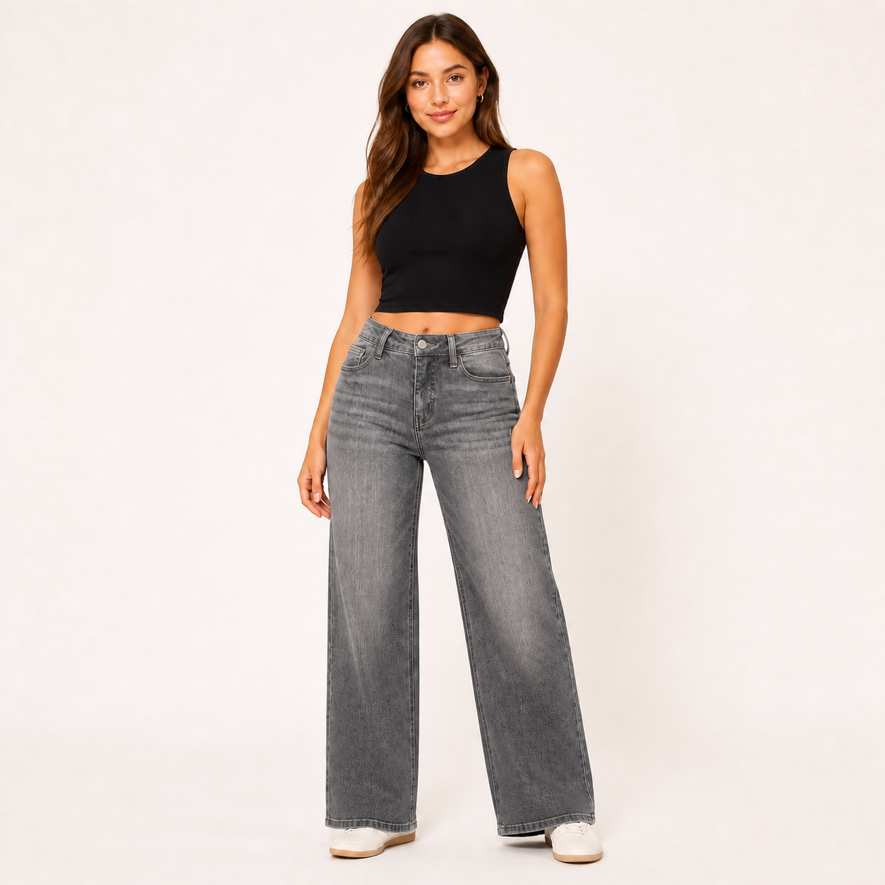 Women's stretch wide-leg jeans in Graphite Grey