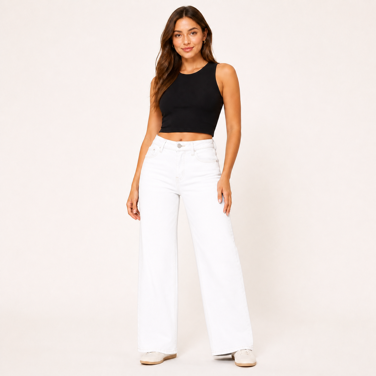 Women's stretch wide-leg jeans in Bright White