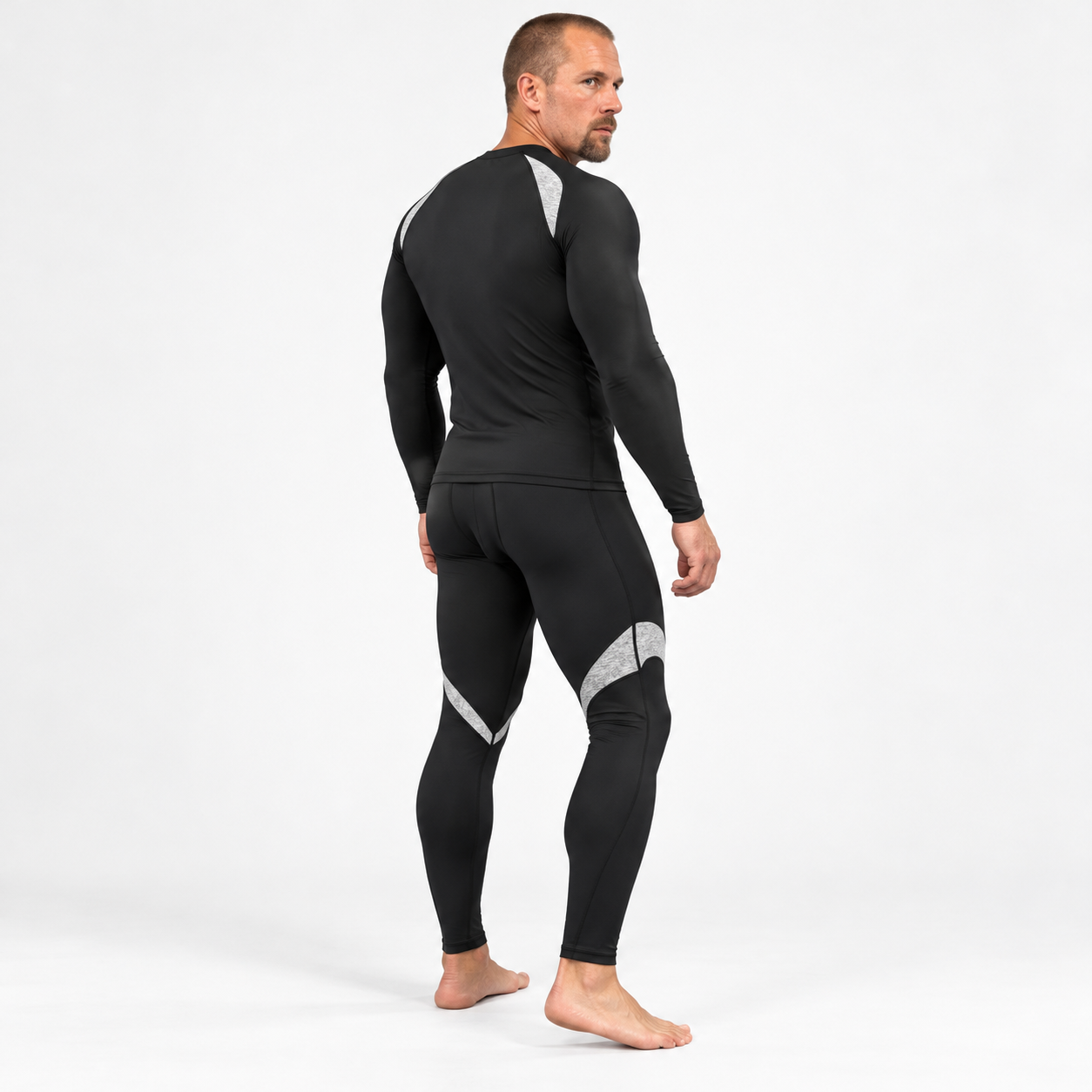 Men’s thermal top and bottom set - side and back model construction anchor