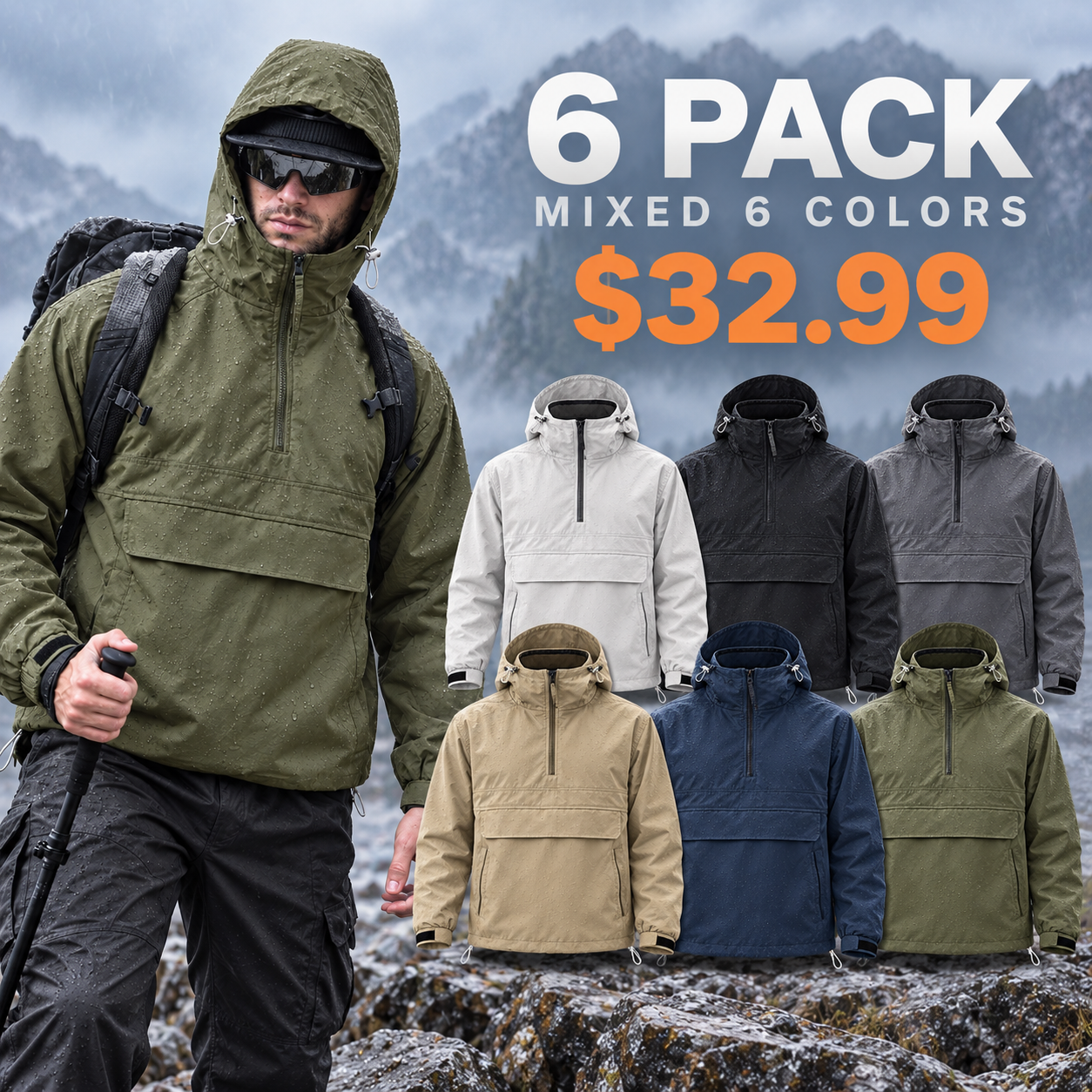Regular 6 Pack men's utility jackets in six mixed colors