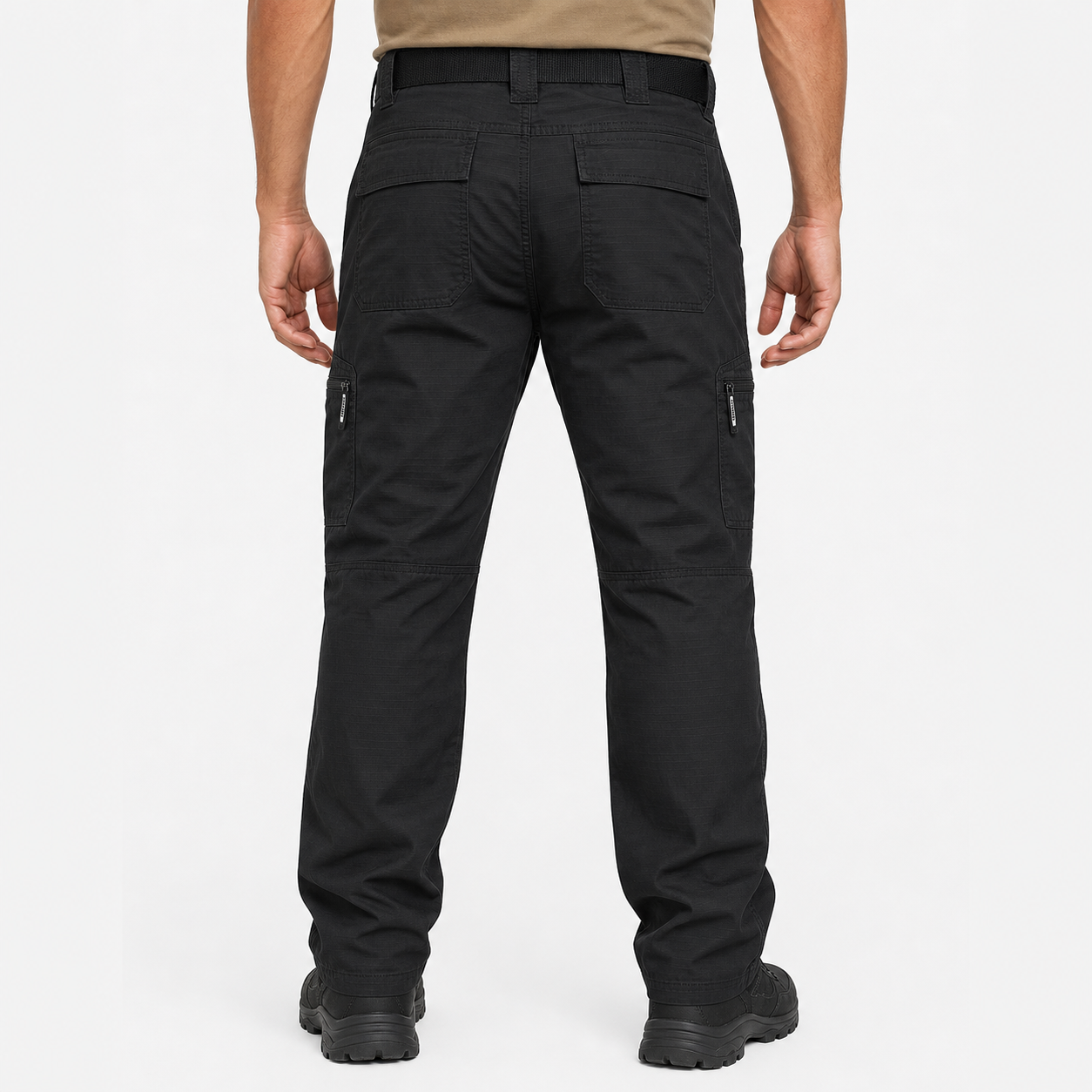 Black tactical cargo work pants back view