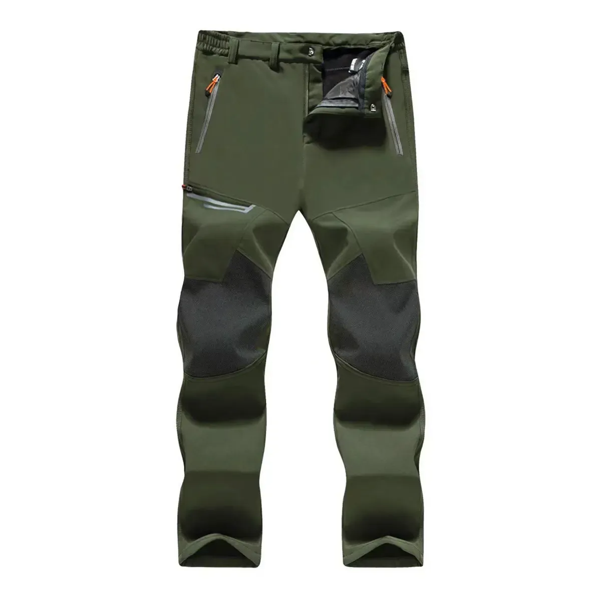 Green water-resistant softshell outdoor pants