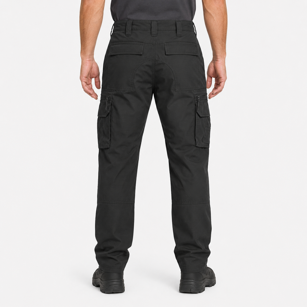 Black men's tactical cargo work pants back view