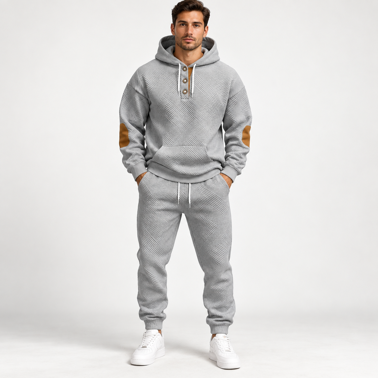 KRUIDA Men's 2-Piece Textured Hoodie Tracksuit - front gray