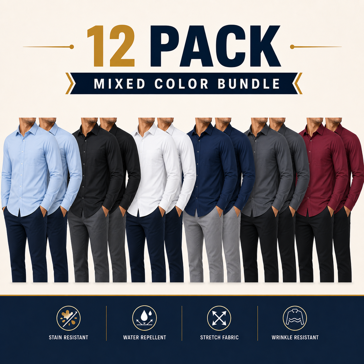 Men's slim fit dress shirt mixed 12-pack bundle