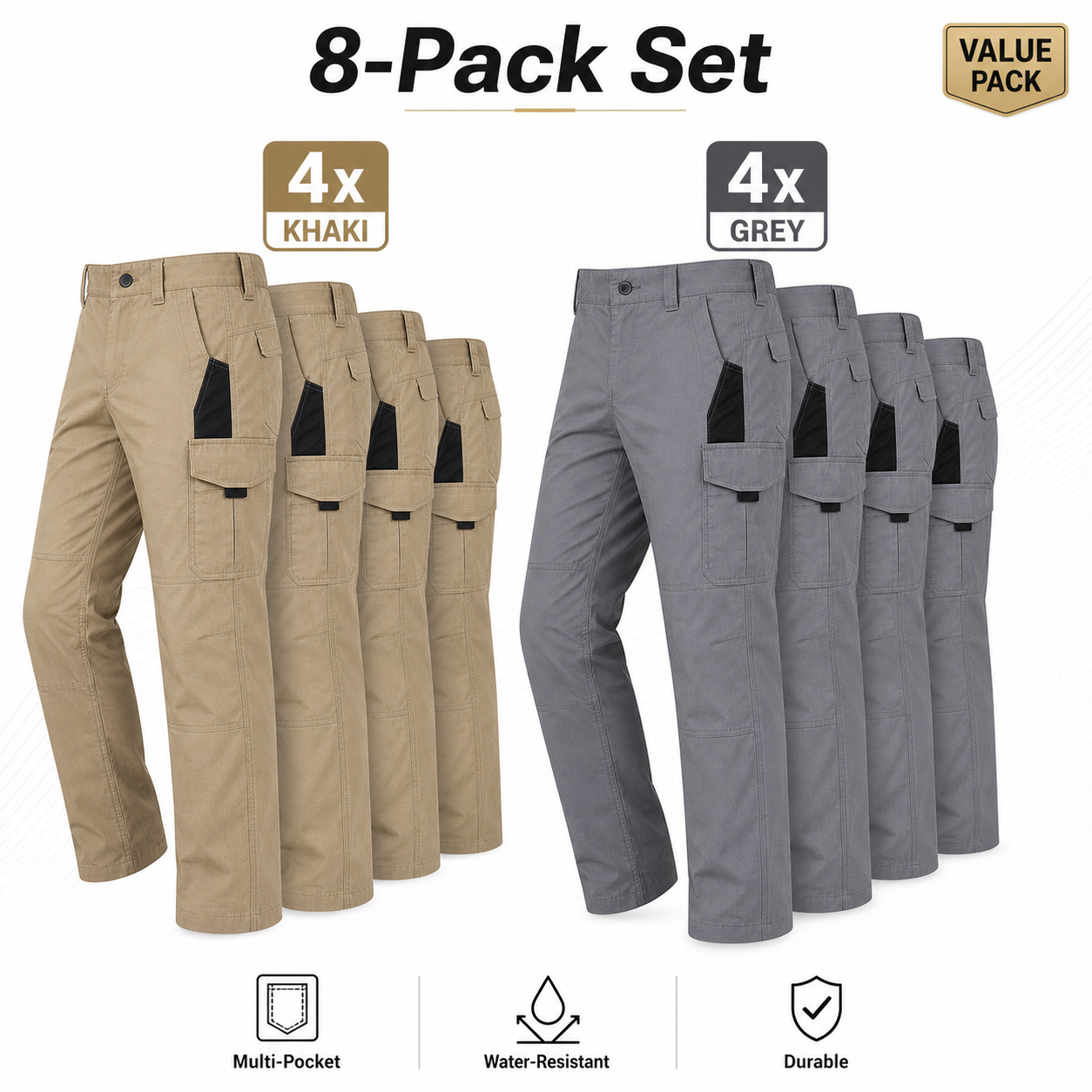 Khaki Grey 8-Pack men tactical cargo work pants