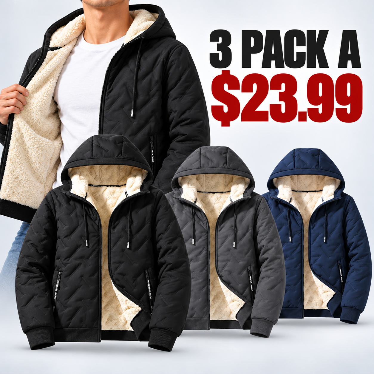 Men's Hooded Full-Zip Fleece-Lined Jacket | Regular & Thick Fleece