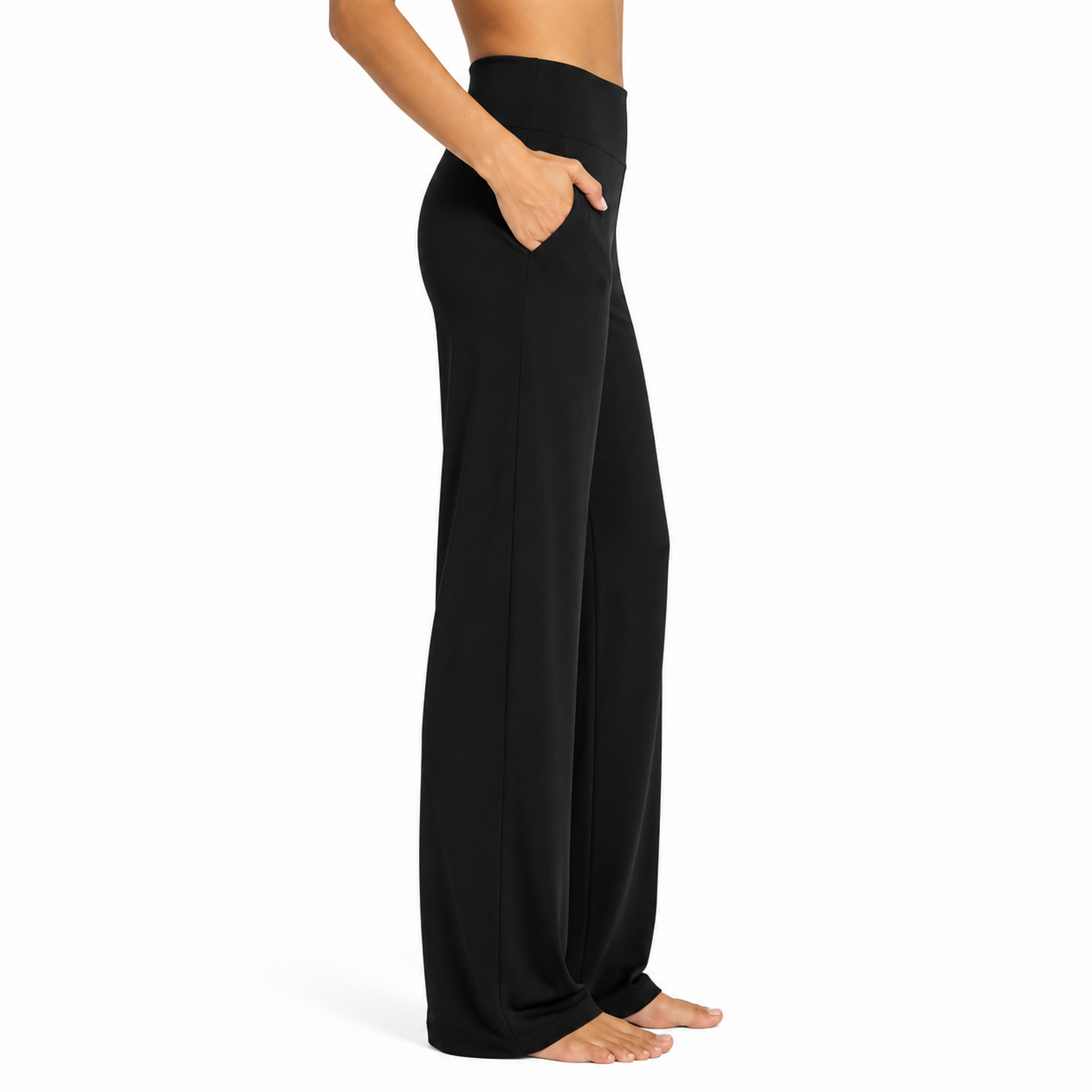 Side view high-waist wide-leg casual pants