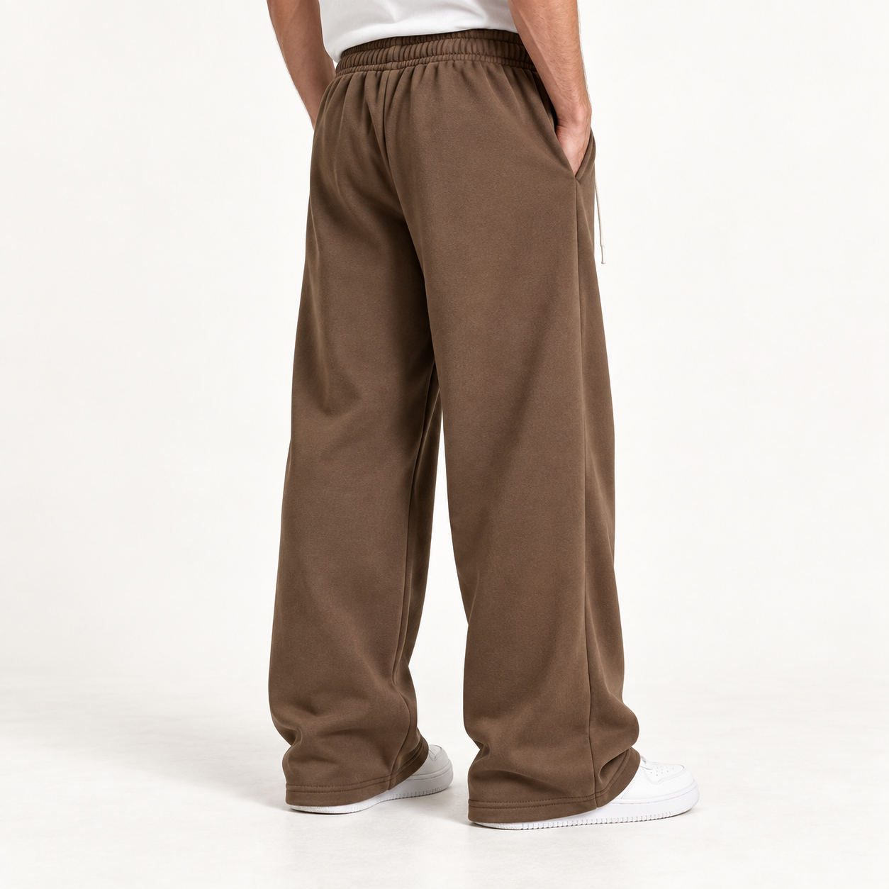 Wide-leg sweatpants side and back fit views