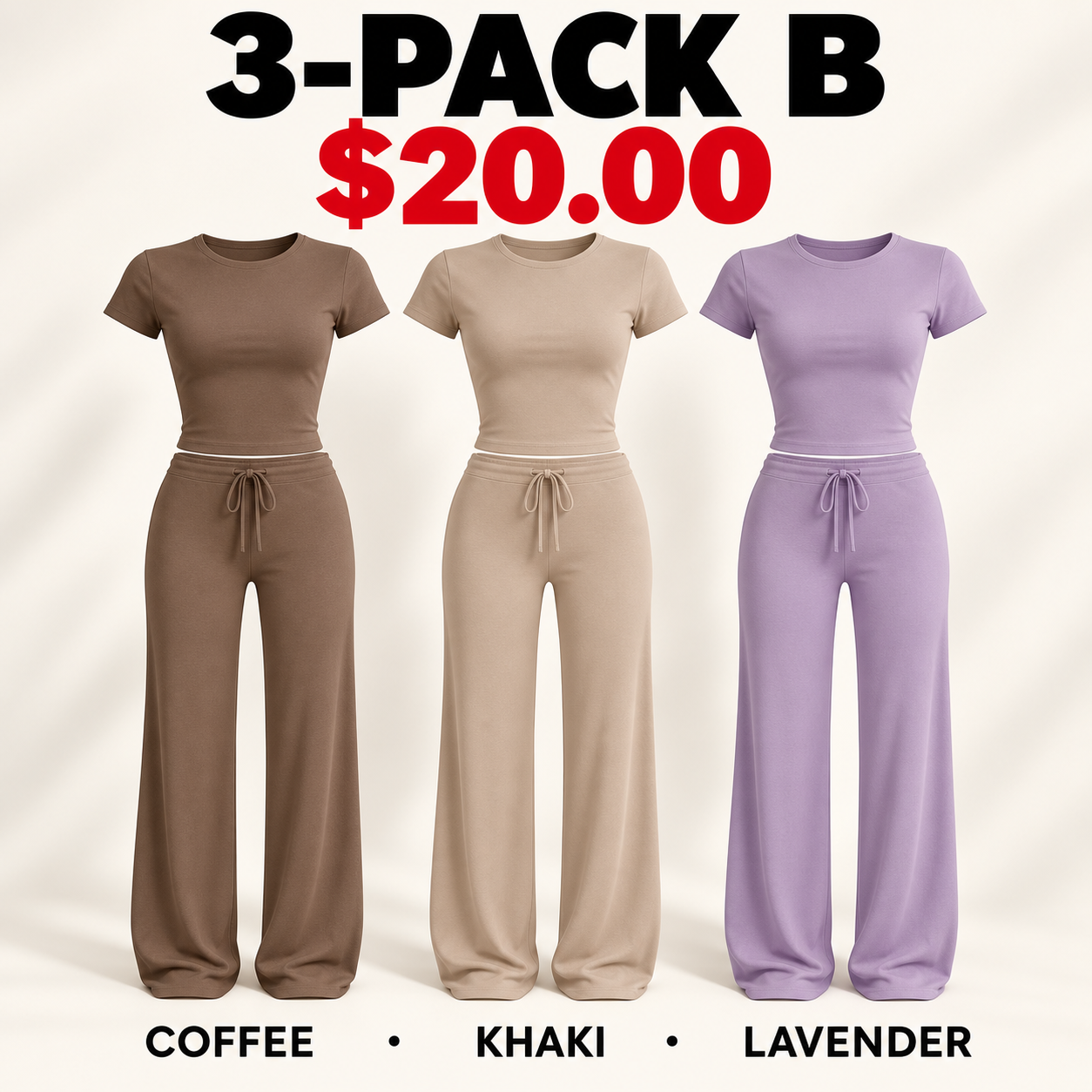 3PACK B women’s modal lounge set: Coffee, Khaki and Lavender