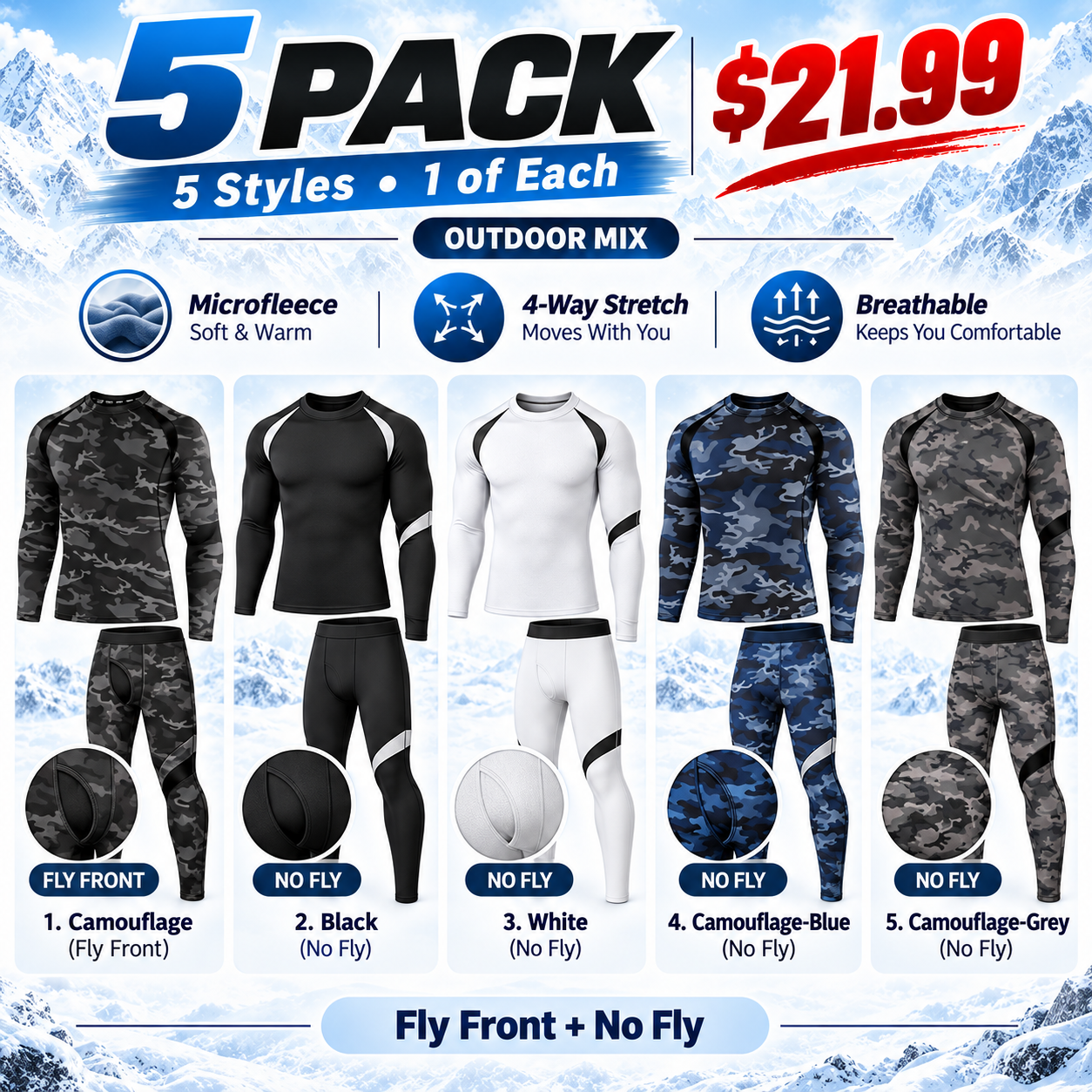 5PACK Outdoor Mix - Regular - five complete thermal sets