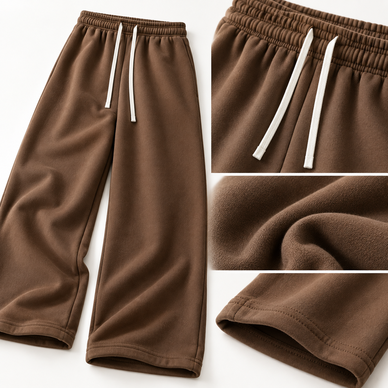 Elastic waistband drawstring and fabric construction details