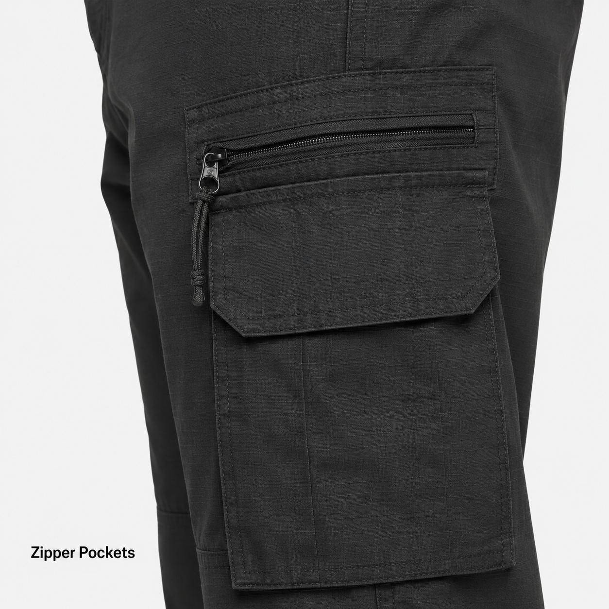 Zipper pocket detail on men's tactical cargo work pants