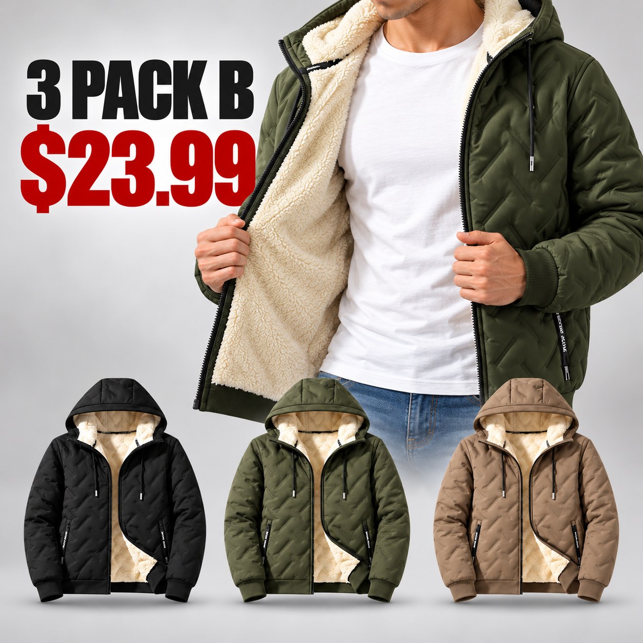 Men's Hooded Full-Zip Fleece-Lined Jacket | Regular & Thick Fleece