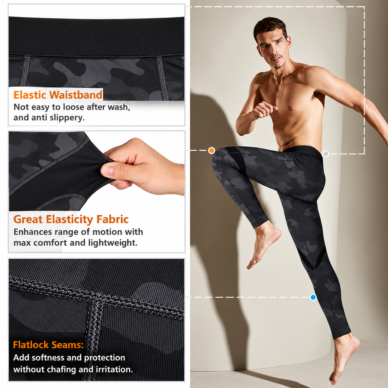 Men’s thermal pants - elastic waistband and seam details