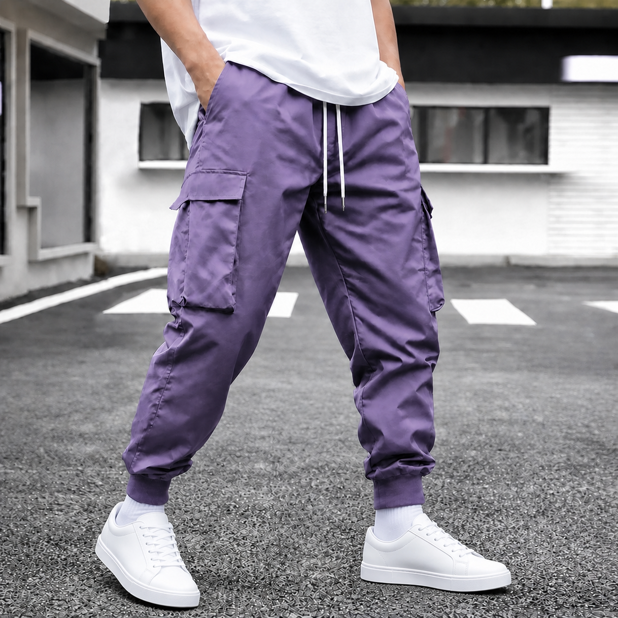 Purple single-color cargo jogger pants
