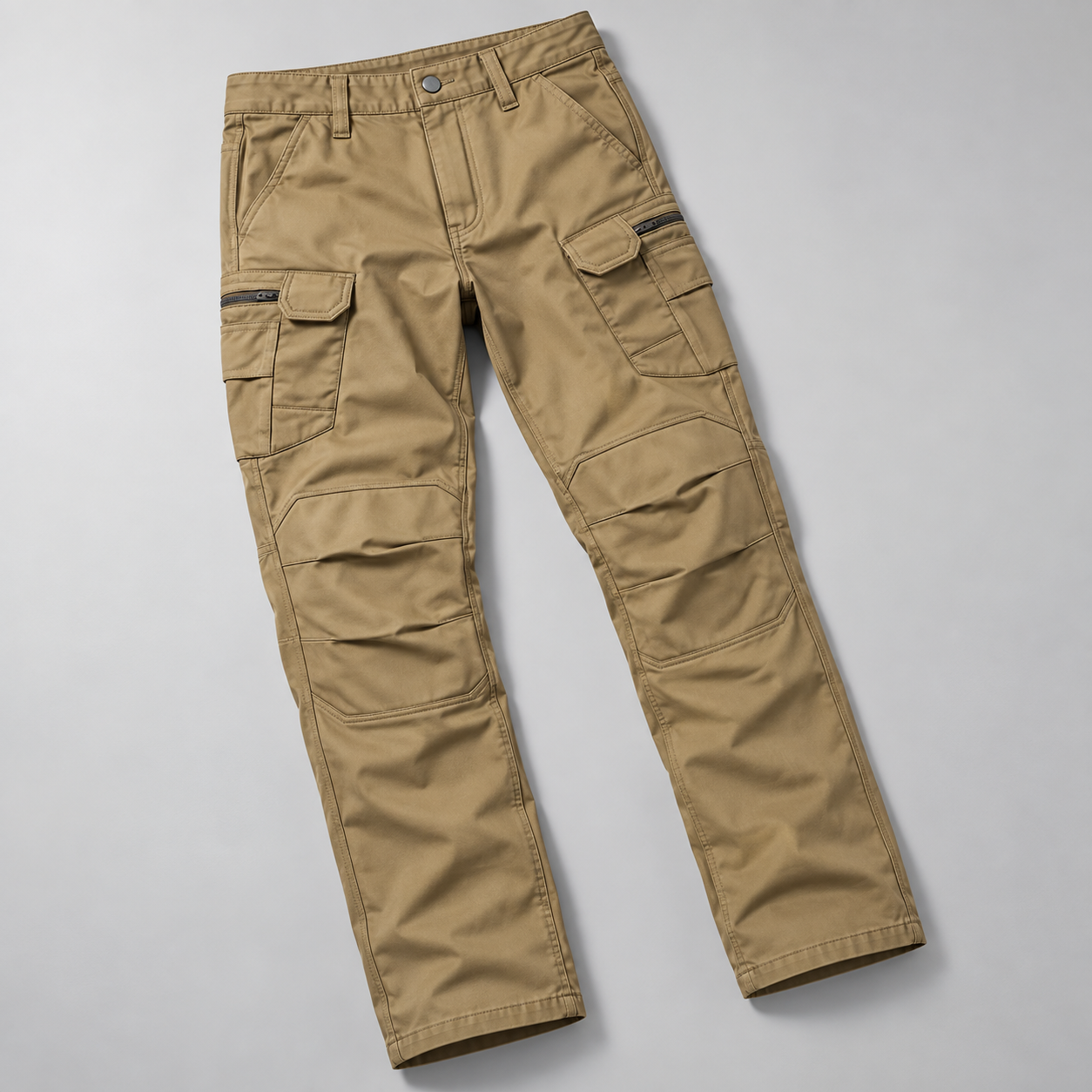 Khaki cargo pants full product construction view