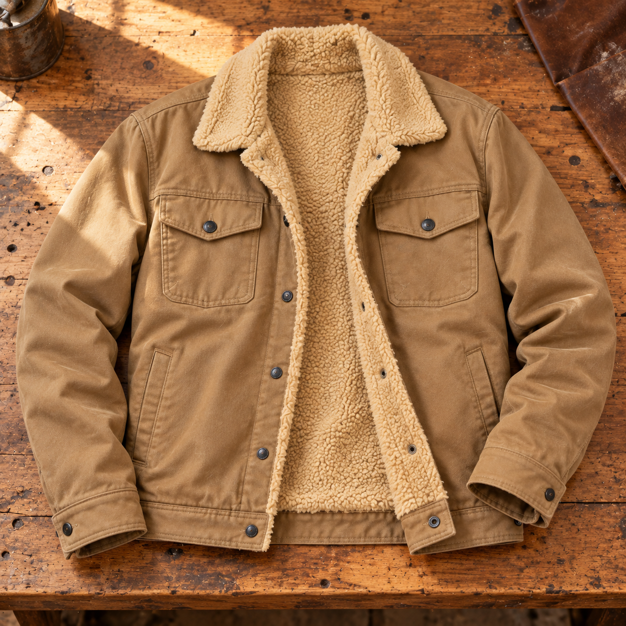 Cotton shell and sherpa lining detail