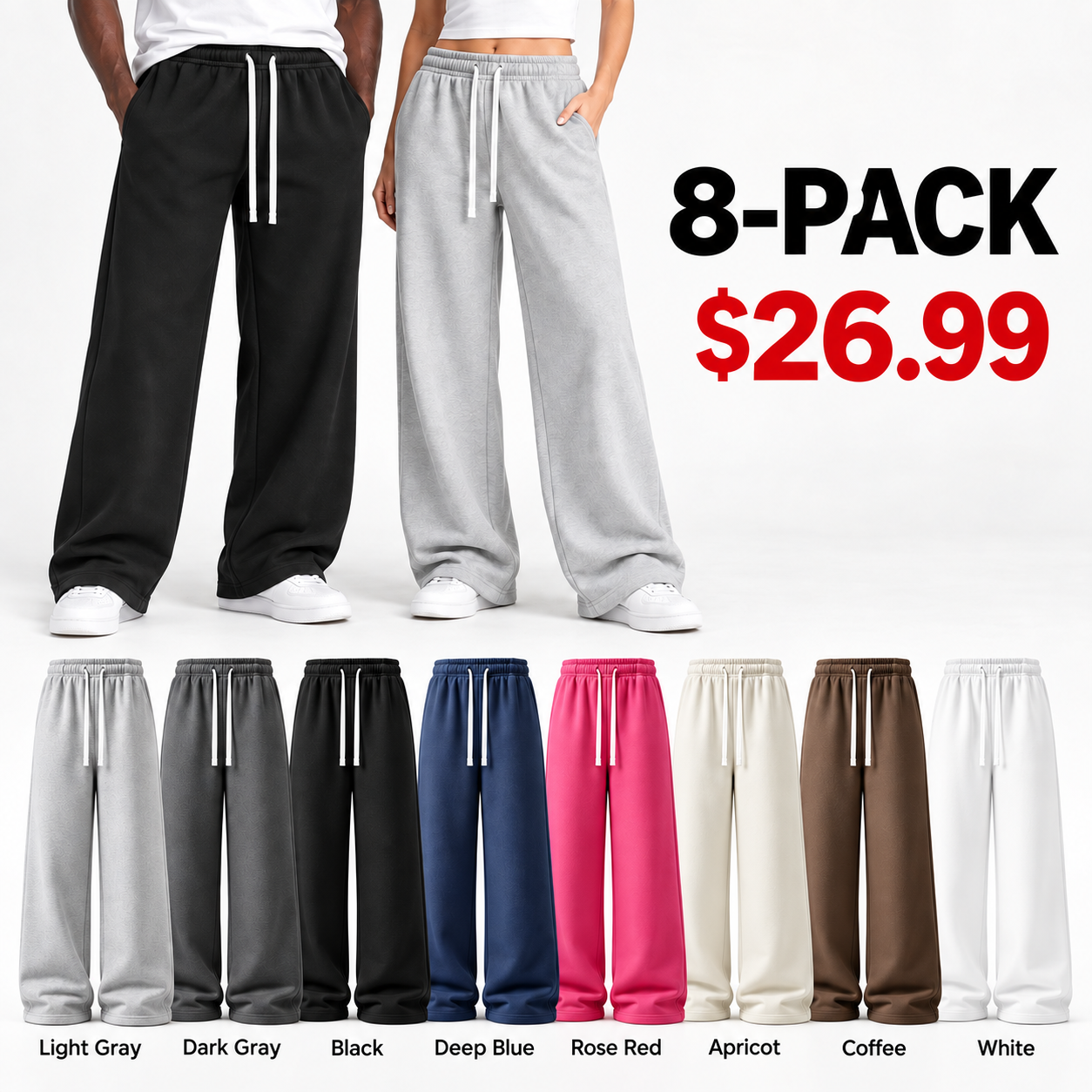 8-pack sweatpants set in all eight colors