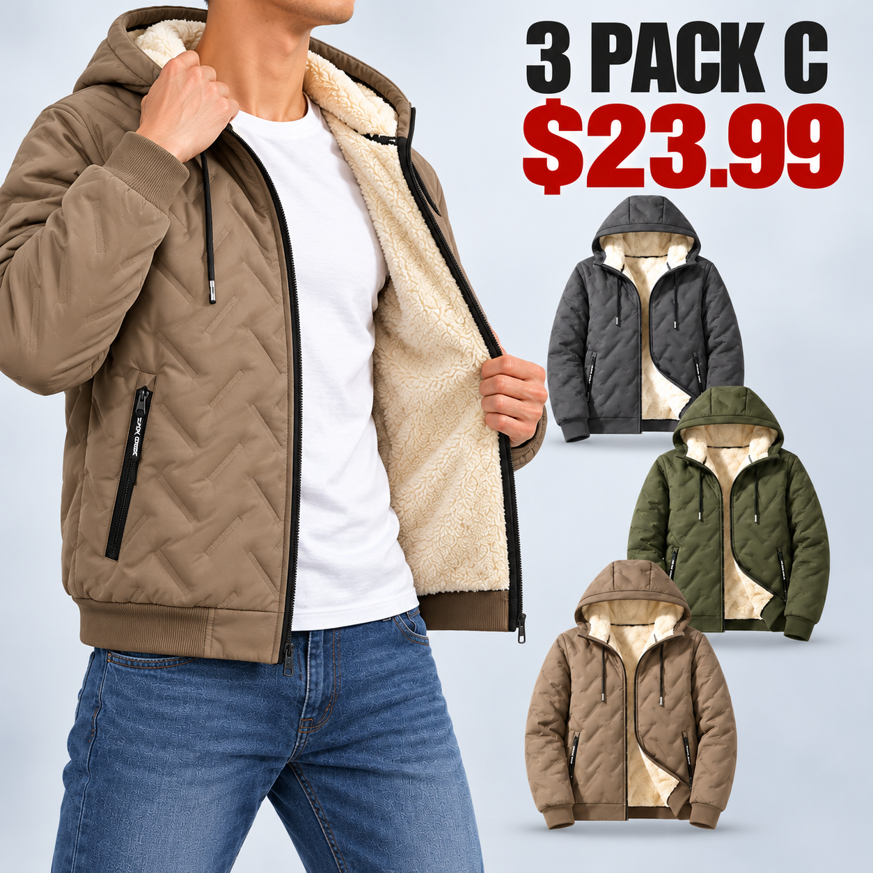 Men's Hooded Full-Zip Fleece-Lined Jacket | Regular & Thick Fleece