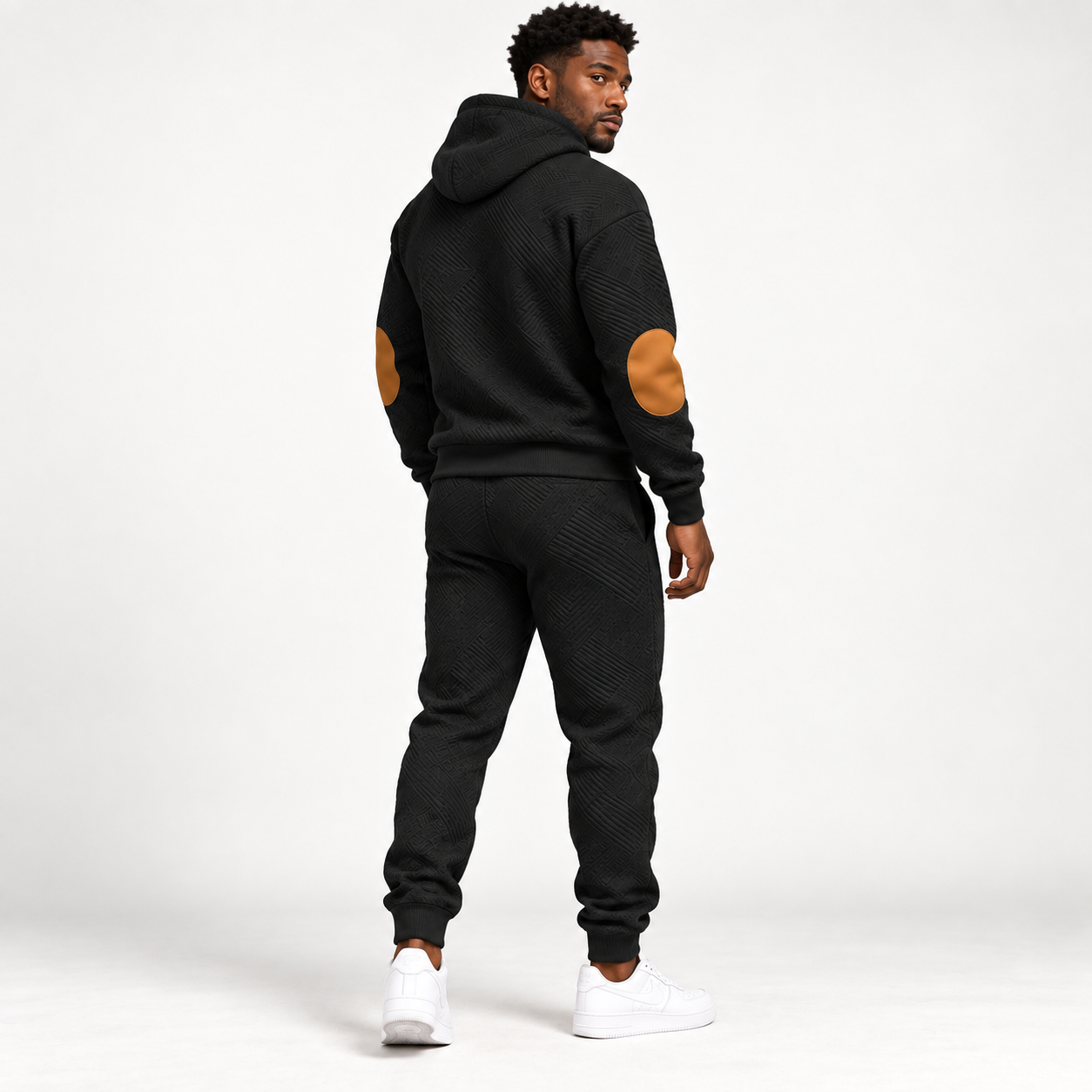 KRUIDA Men's 2-Piece Textured Hoodie Tracksuit - side back black