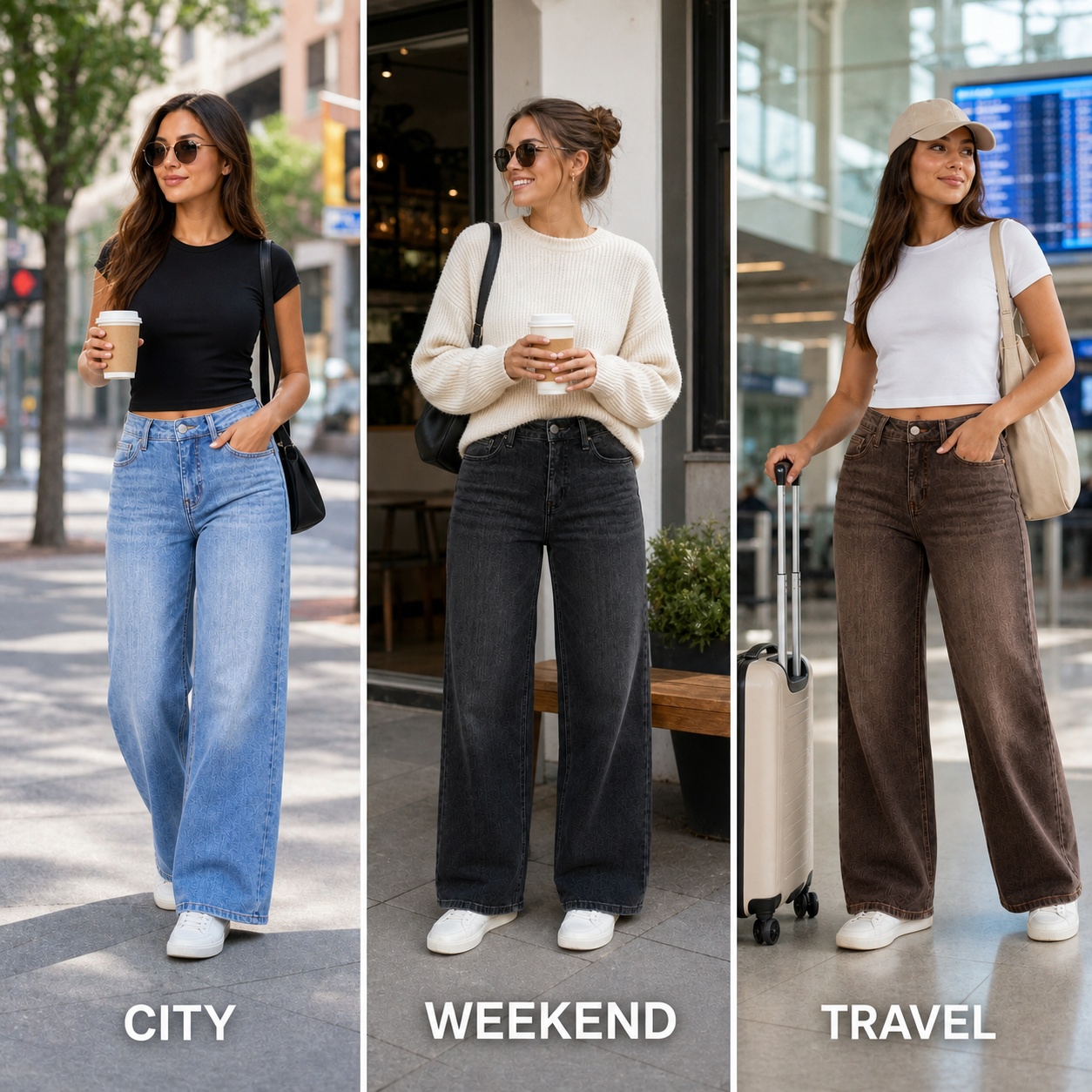 Women's stretch wide-leg jeans everyday lifestyle styling