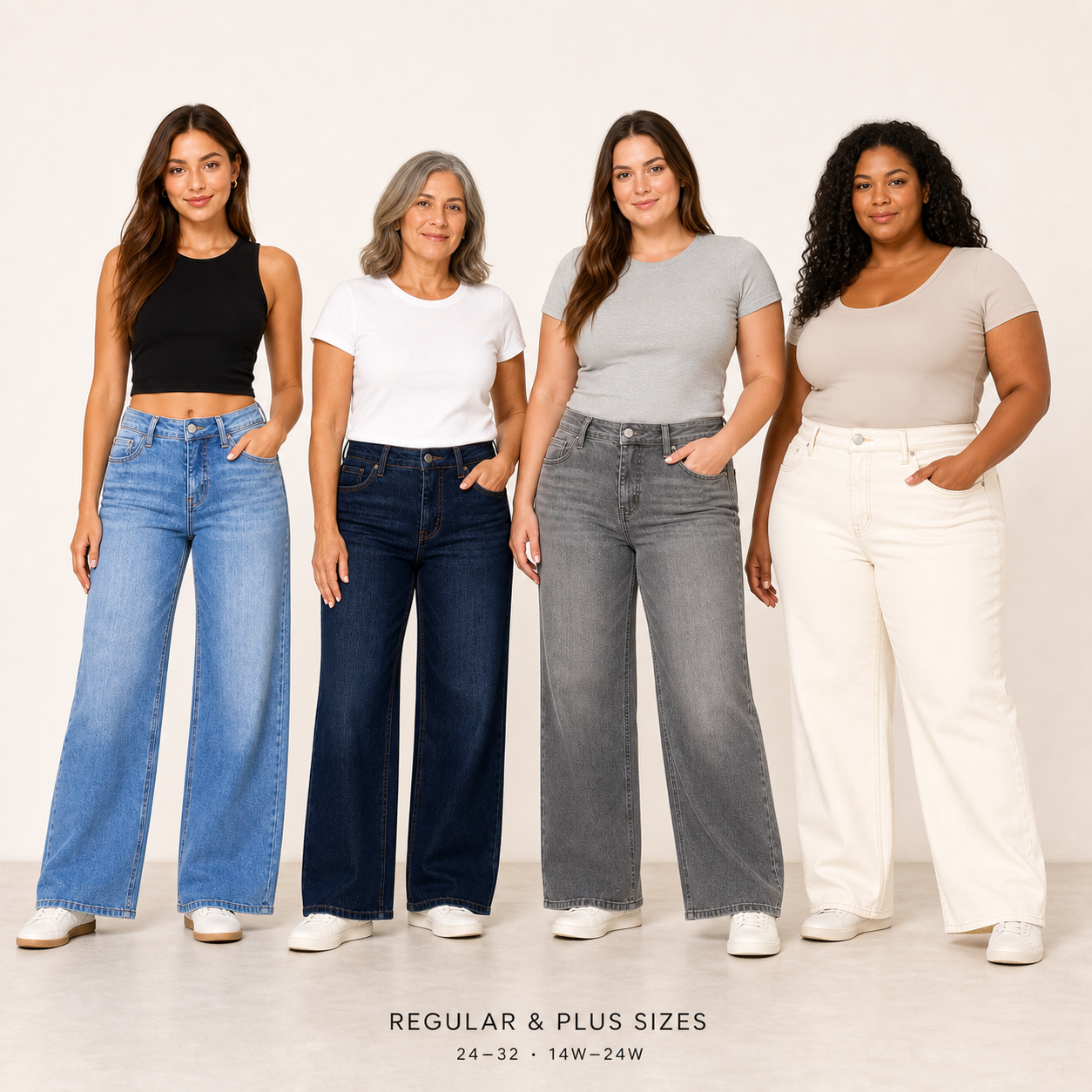 Women's stretch wide-leg jeans inclusive front fit