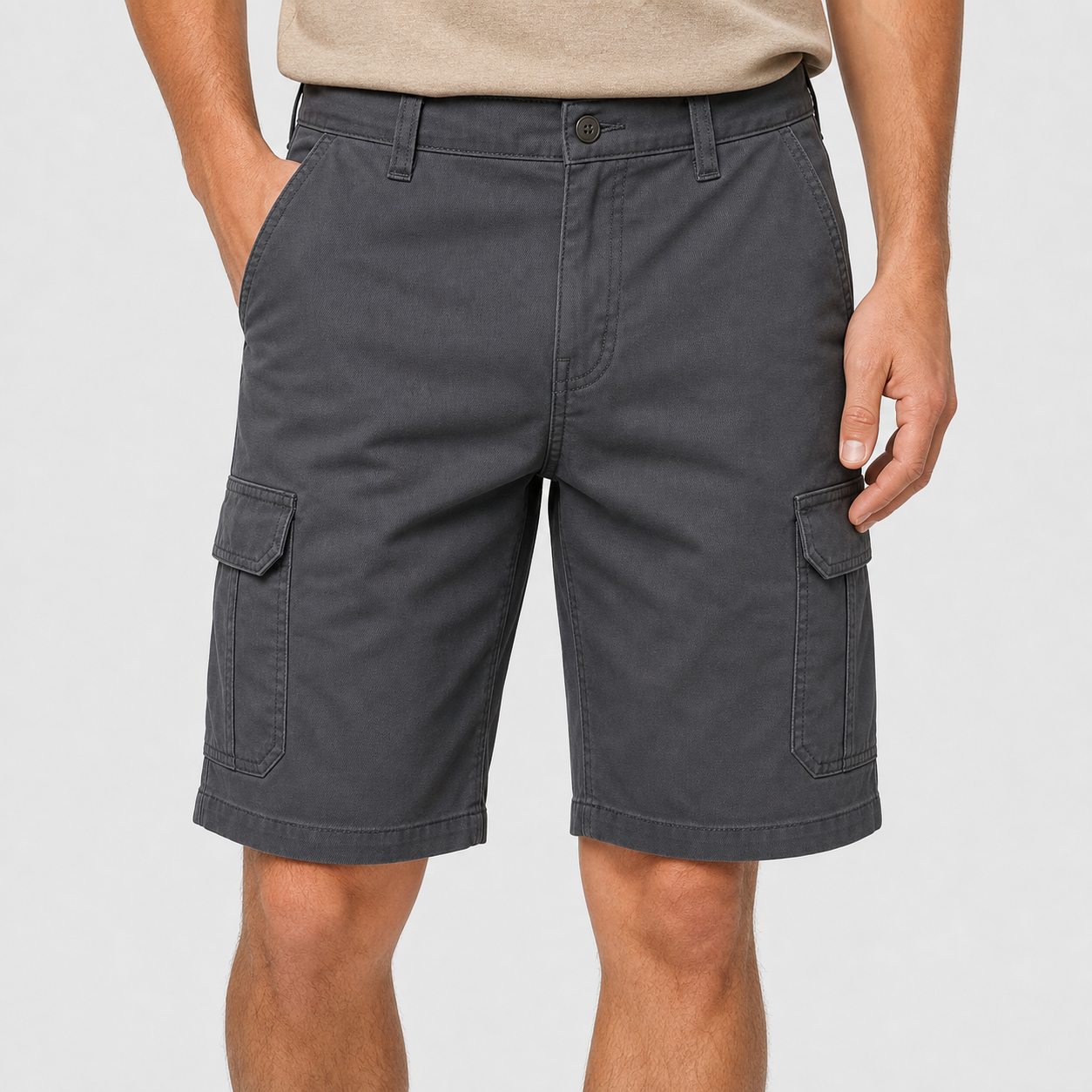 Men's classic stretch cargo shorts gunmetal front model
