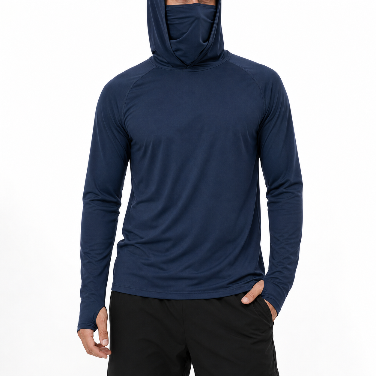 Men's hooded sun shirt front view