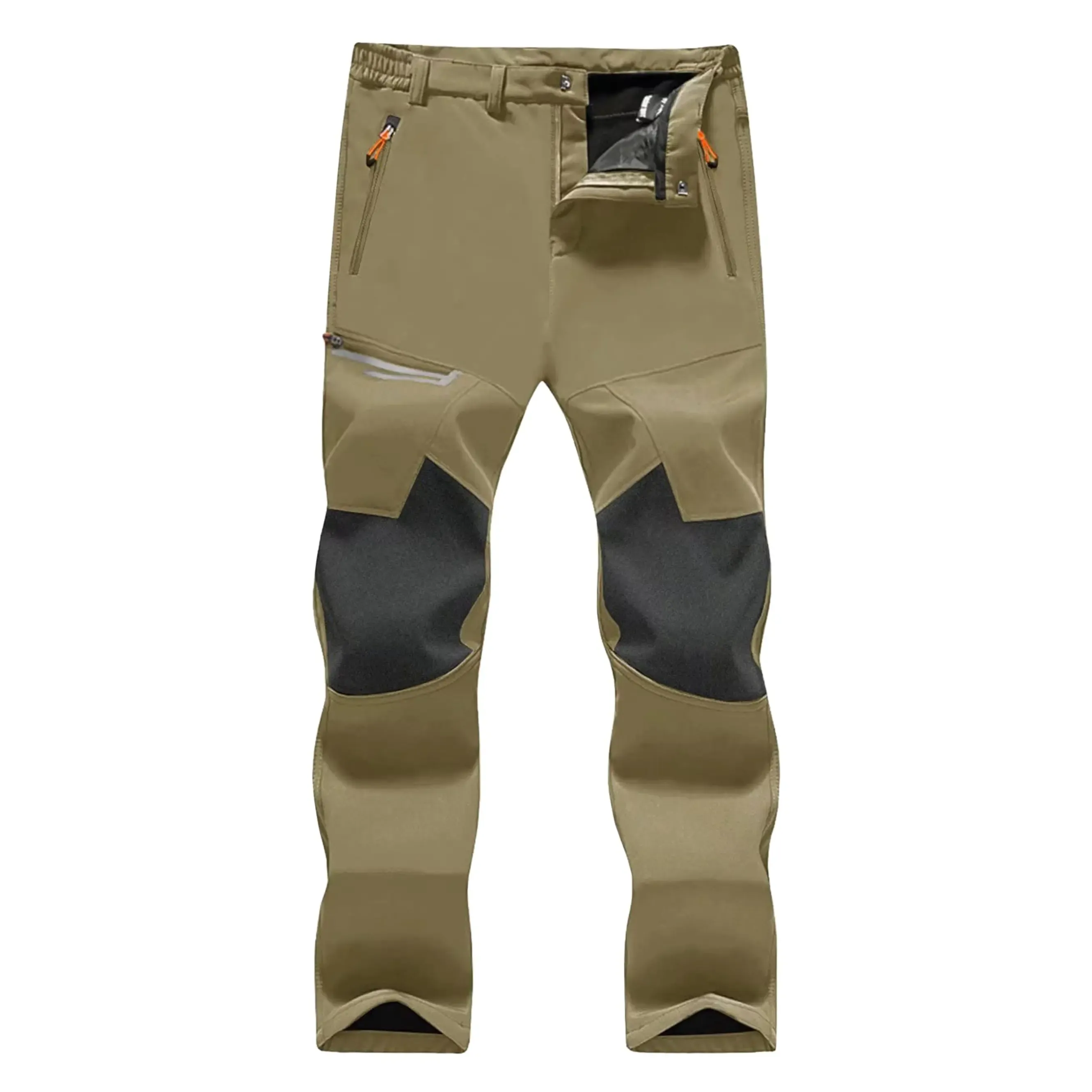 Khaki water-resistant softshell outdoor pants