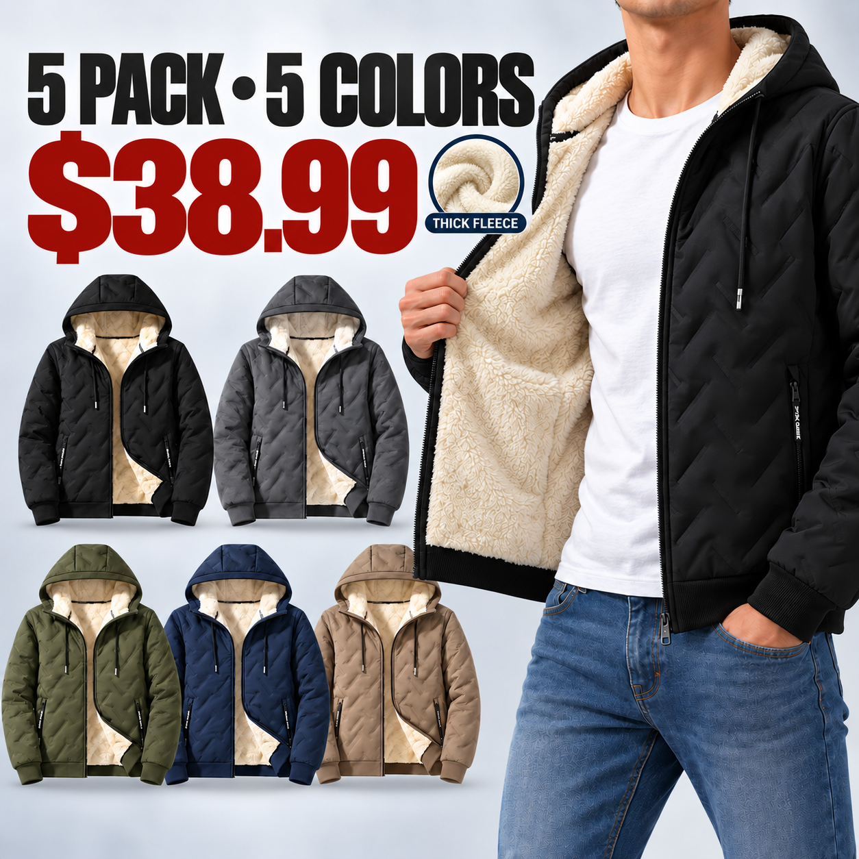 Men's Hooded Full-Zip Fleece-Lined Jacket | Regular & Thick Fleece