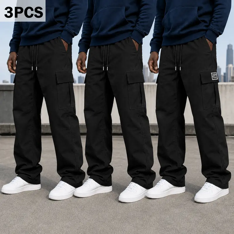 Men's loose-fit cargo pants 06 3pack black black black 20 99 webp