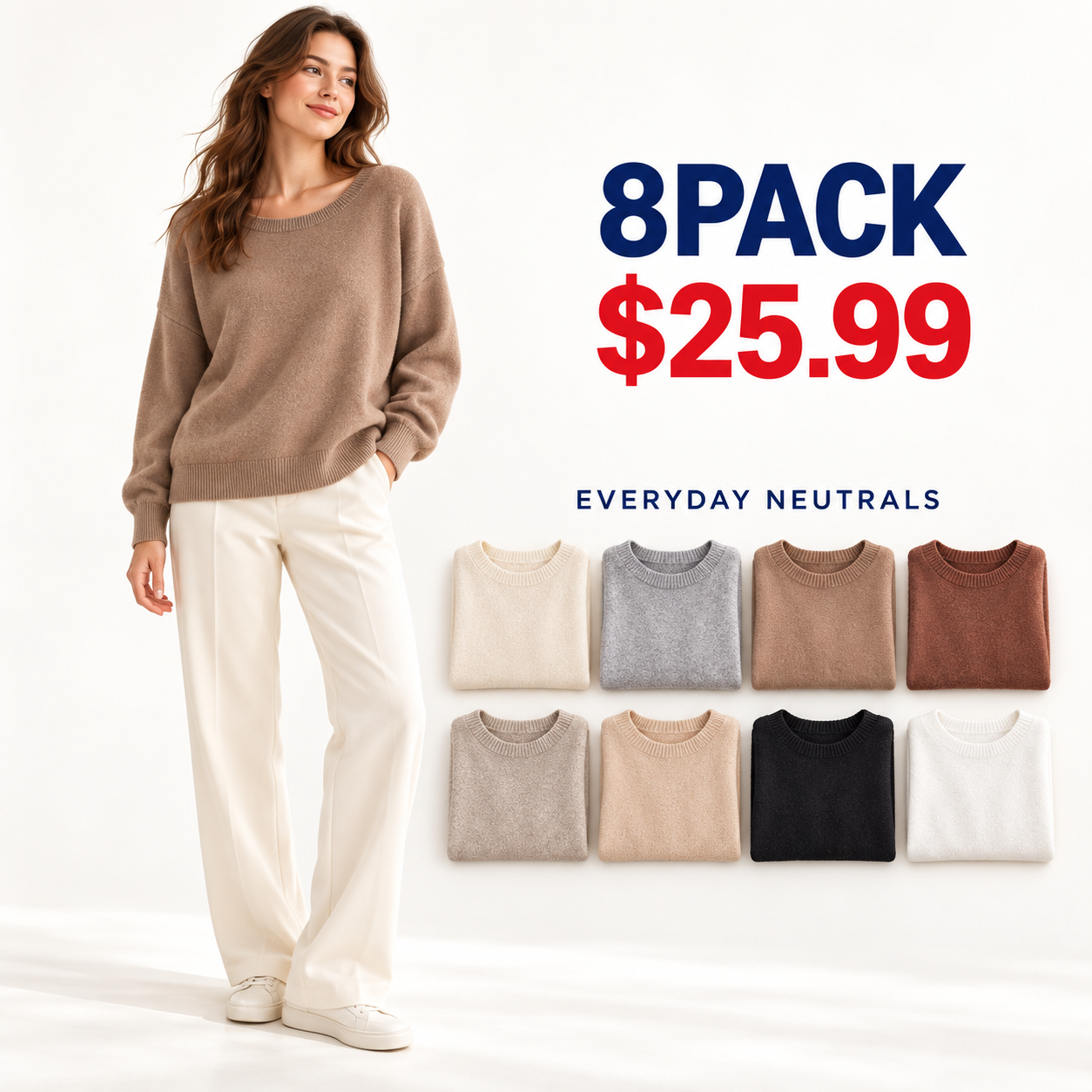 8PACK Everyday Neutrals women’s scoop-neck sweater assortment at $25.99