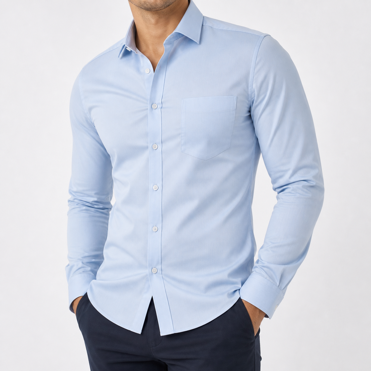 Blue Sky men's slim fit long sleeve button down dress shirt front view