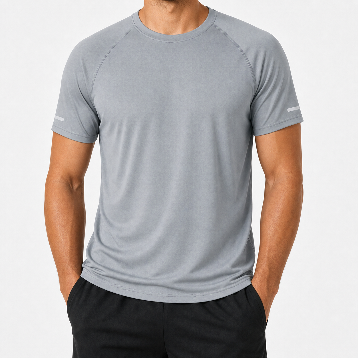 Men's reflective quick dry athletic tee light gray color