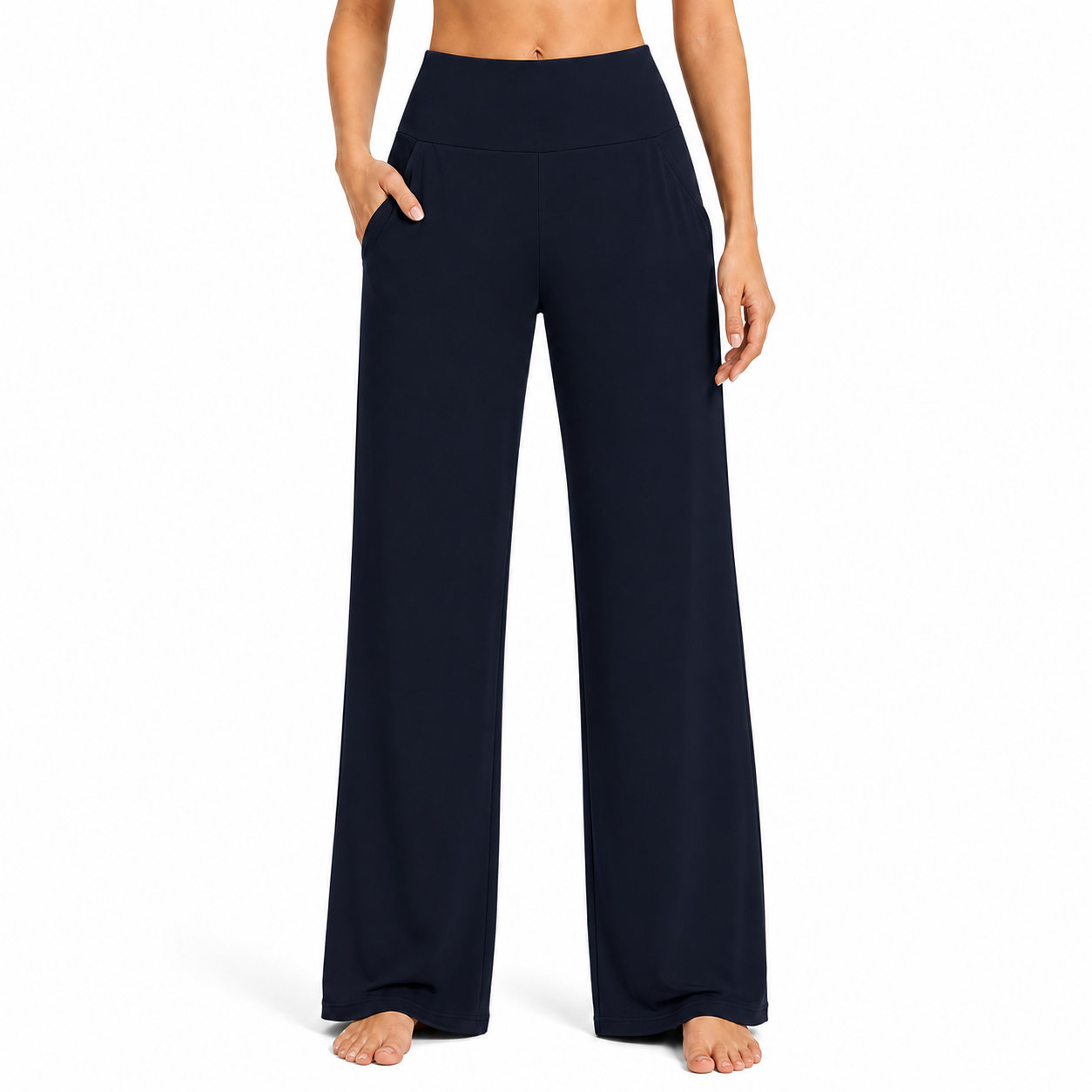 Dark Navy high-waist wide-leg casual pants