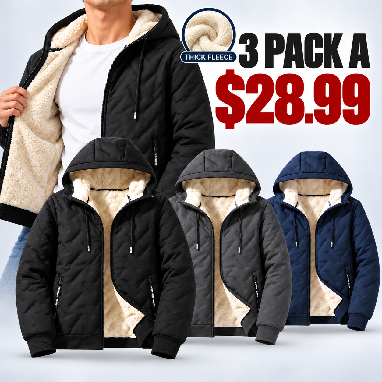 Men's Hooded Full-Zip Fleece-Lined Jacket | Regular & Thick Fleece
