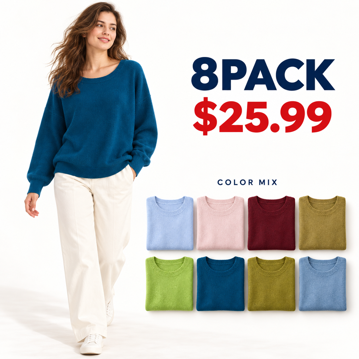 8PACK Color Mix women’s scoop-neck sweater assortment at $25.99