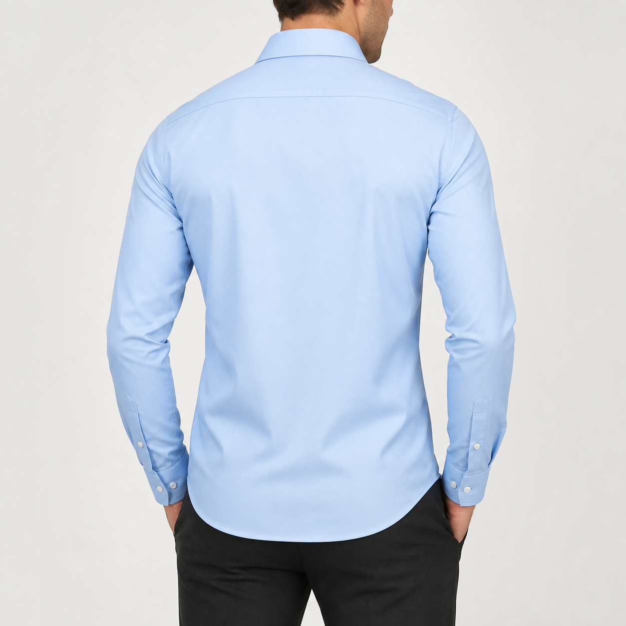 Blue Sky men's slim fit long sleeve button down dress shirt back view