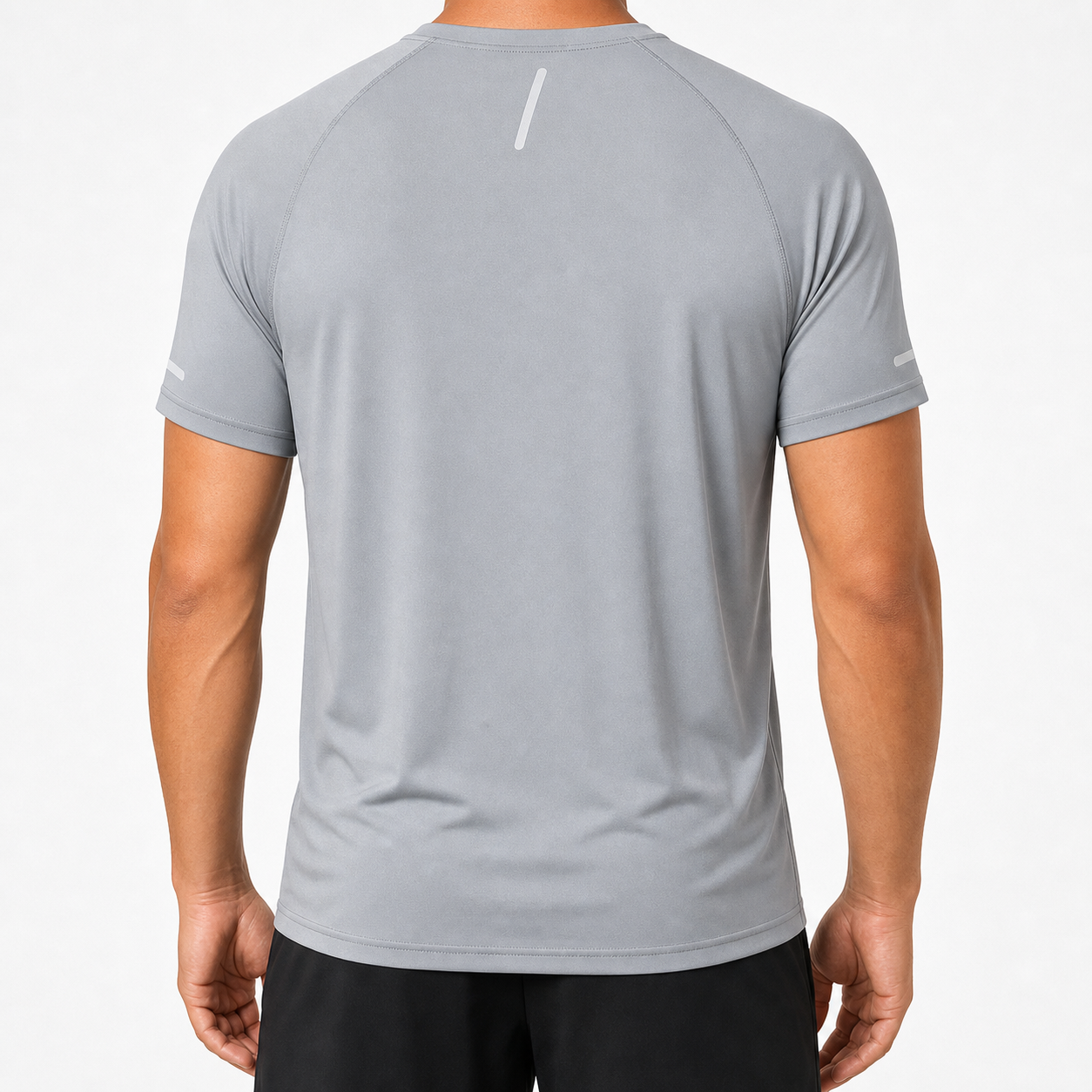 Back view of men's reflective quick dry athletic tee