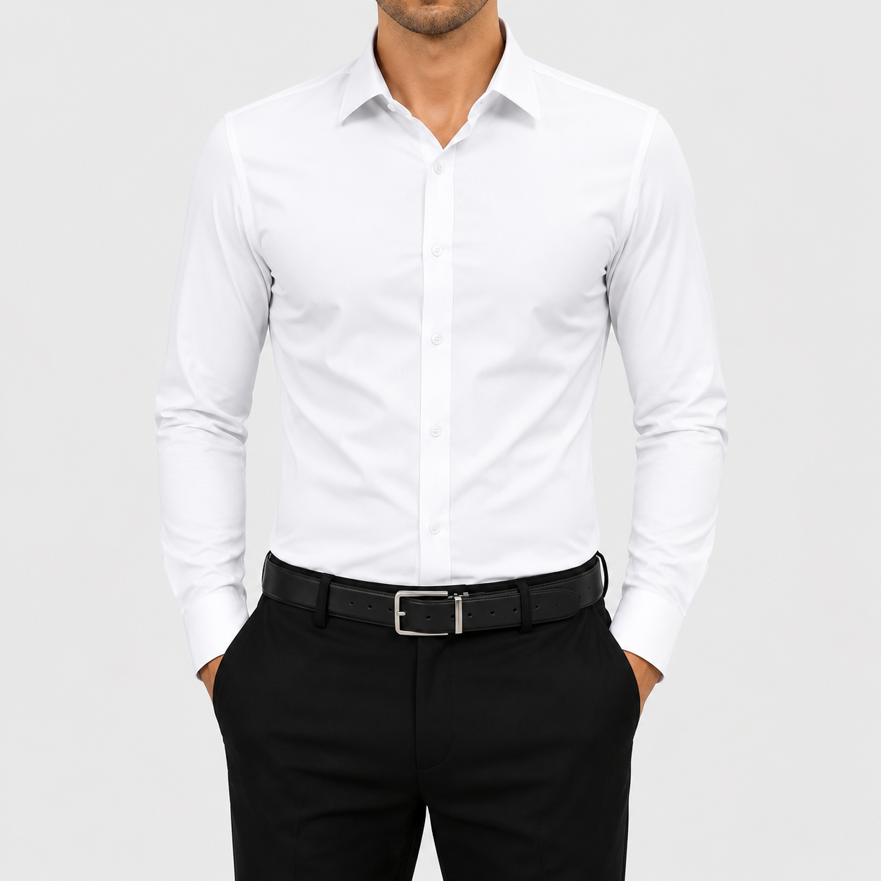 White men's stretch dress shirt