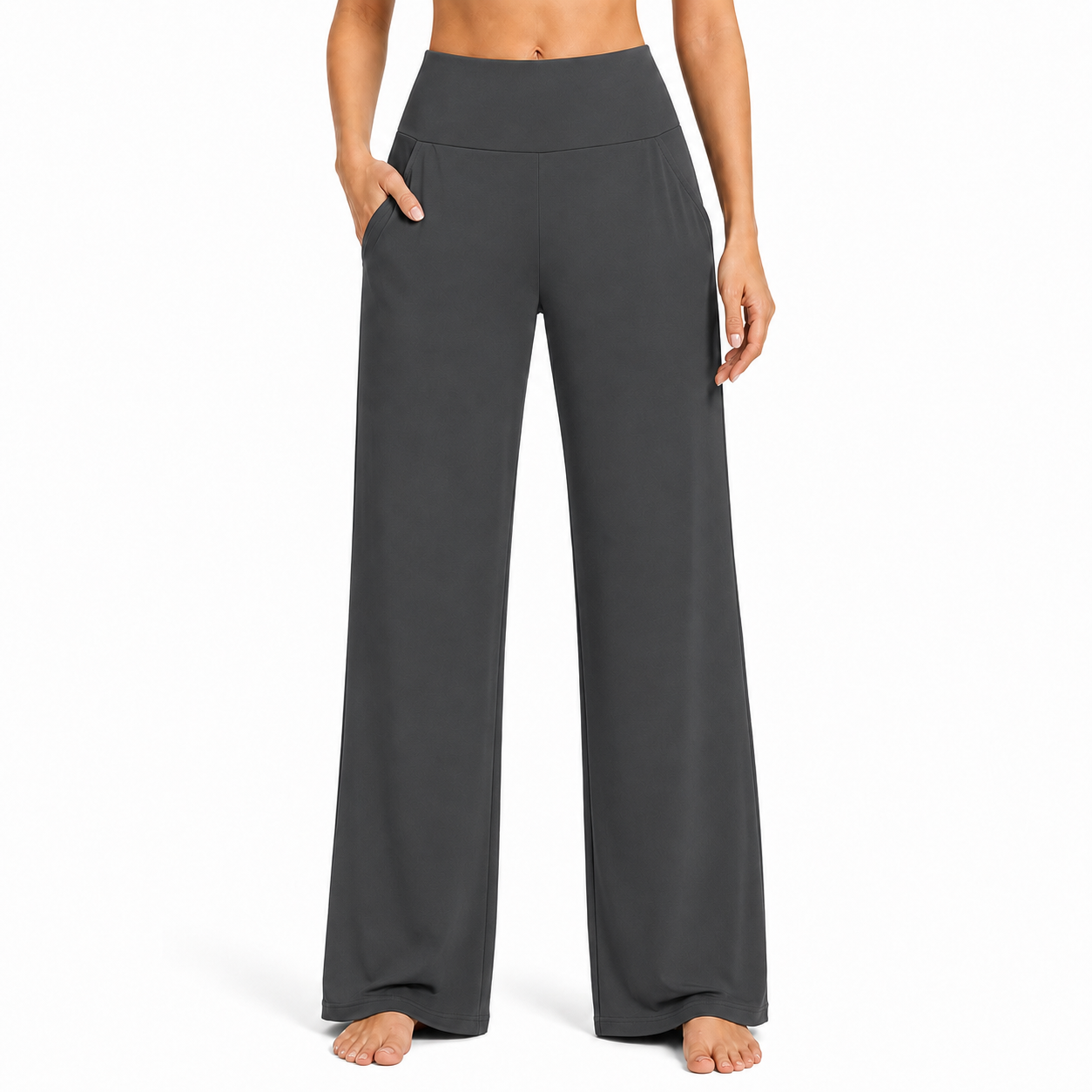 Charcoal Grey high-waist wide-leg casual pants