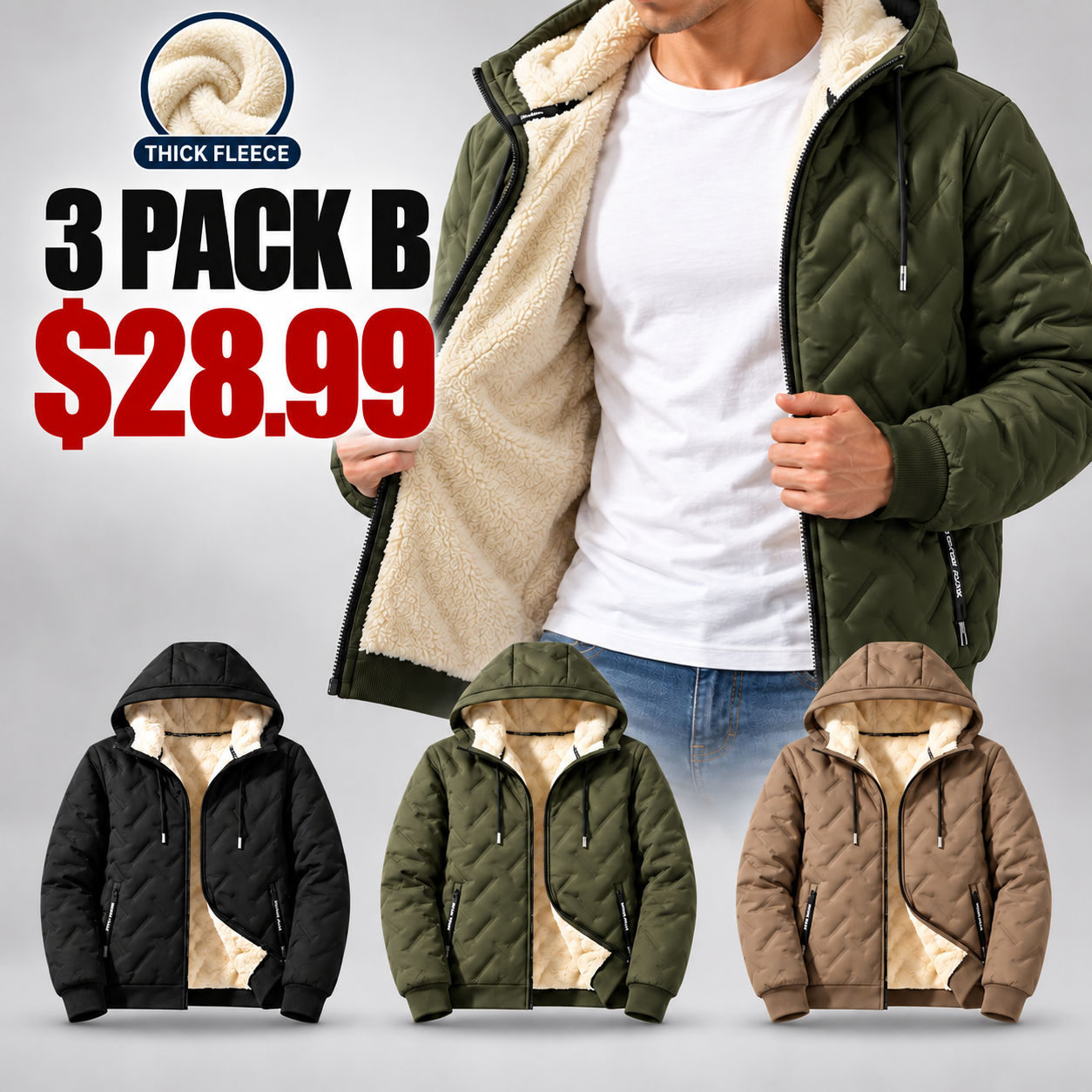 Men's Hooded Full-Zip Fleece-Lined Jacket | Regular & Thick Fleece