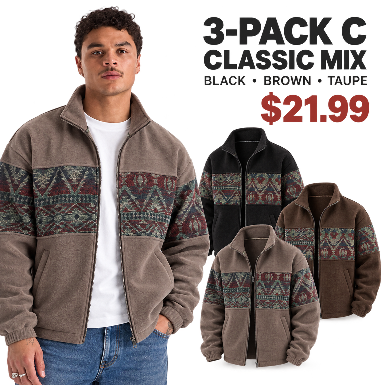 3-Pack C Classic Mix in Black Brown and Taupe
