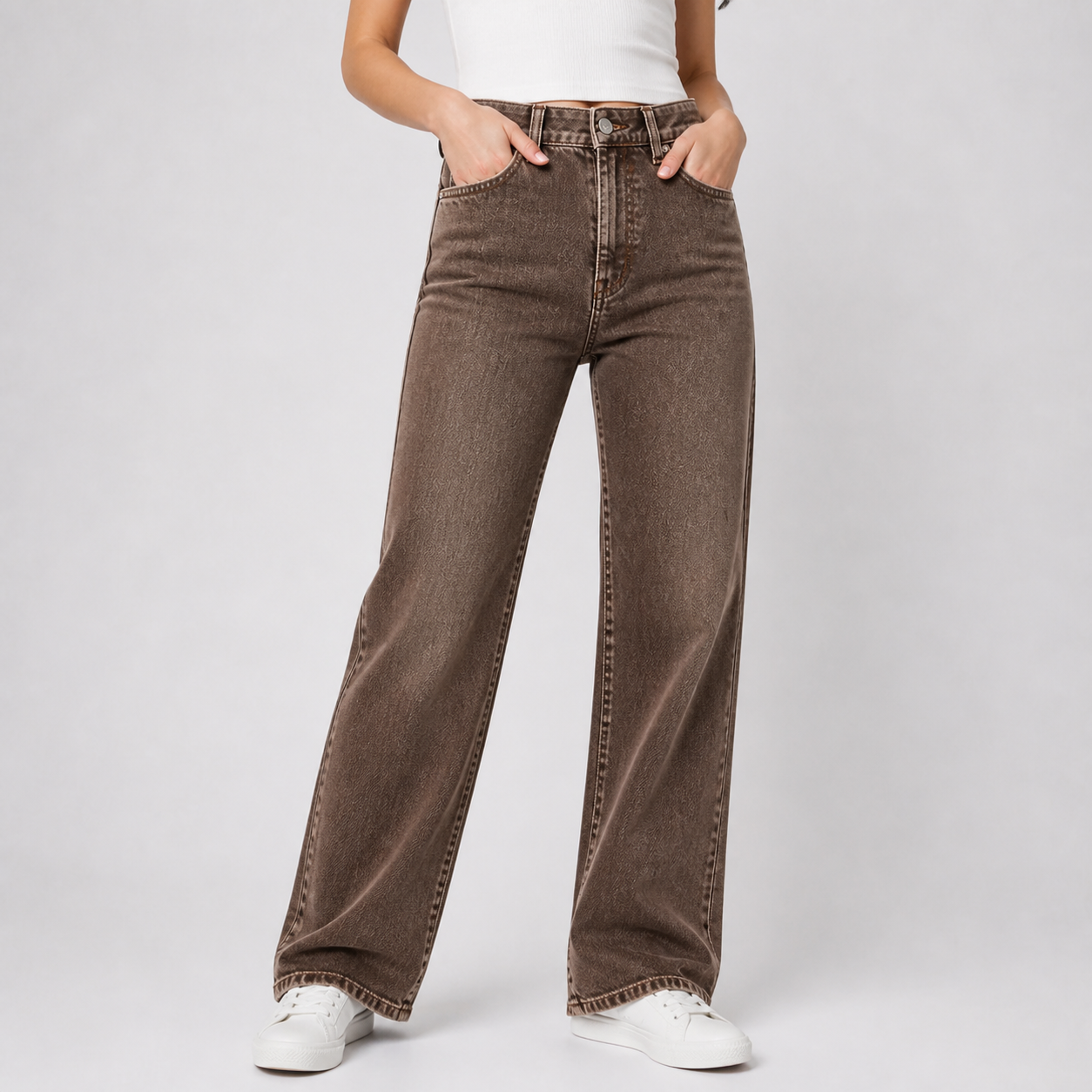 Brown model try-on
